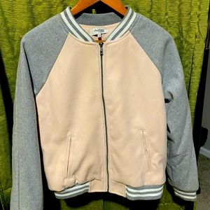 Never worn!!! Light grey & dusty pink varsity jacket